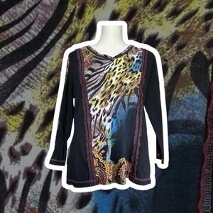 Y2K‎ Paisley & Sage Animal Leopard Print Long Sleeve Multicolor Funky Top Size L
